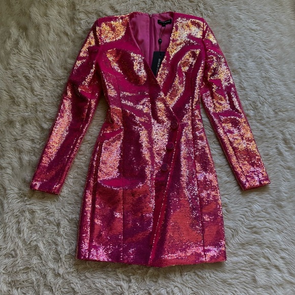NWT Nadine Merabi Bailey Pink Sequin Blazer Dress - Size Small - Picture 3 of 6